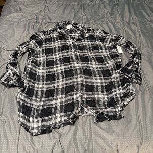 Old Navy The Classic Shirt Women's Size XXL Black White Plaid Rayon Viscose New